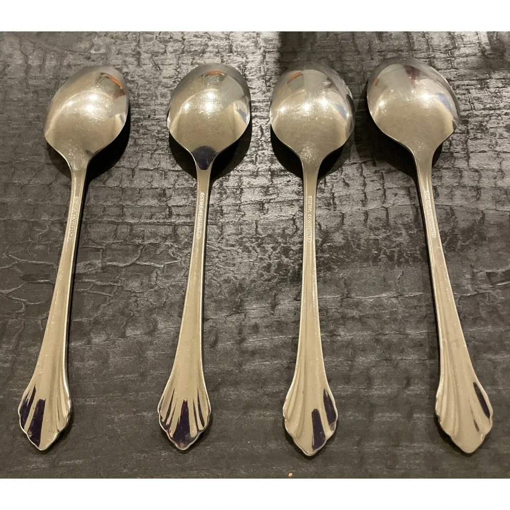 Oneida Community Clarette Stainless Flatware Oval Soup Spoons‎ Set Of 4